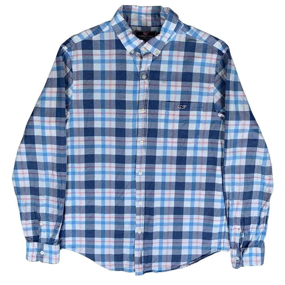 Vineyard Vines Button Down Shirt Slim Fit Tucker Mens Medium Blue Plaid